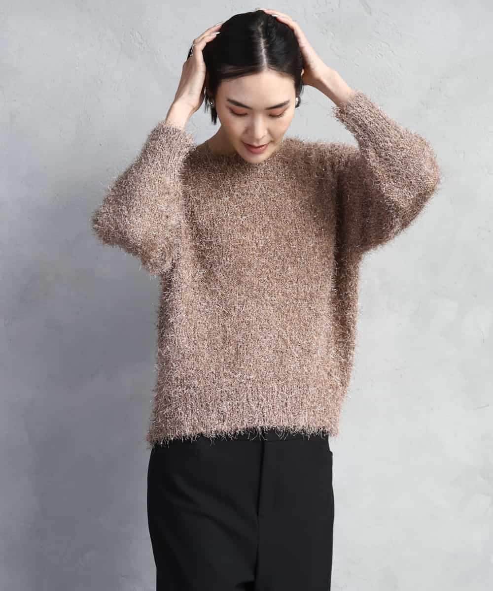 FMFAD27230 MICHEL KLEIN(ミッシェルクラン) フェザーヤーンラメプルオーバー ベージュ