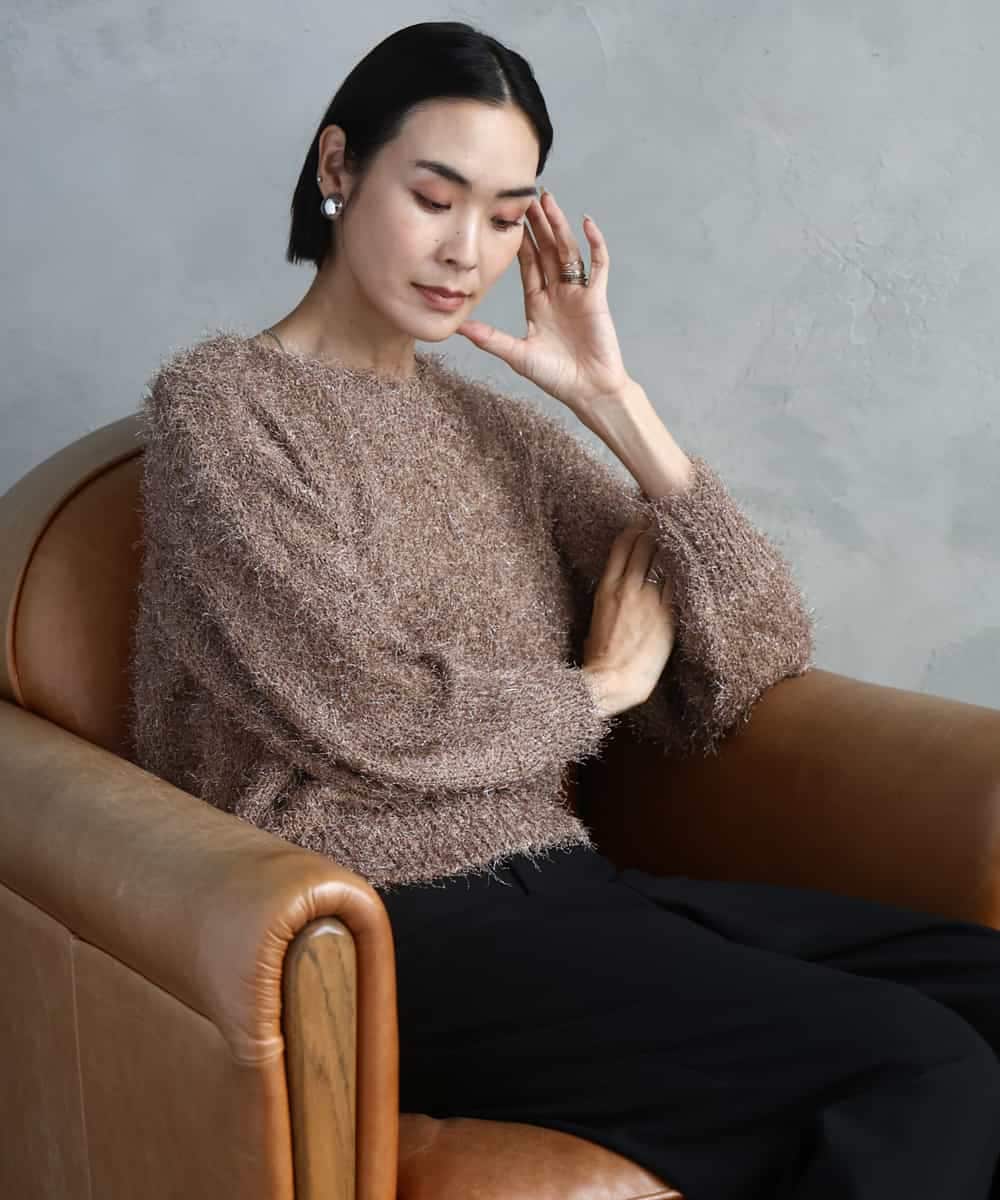 FMFAD27230 MICHEL KLEIN(ミッシェルクラン) フェザーヤーンラメプルオーバー ベージュ