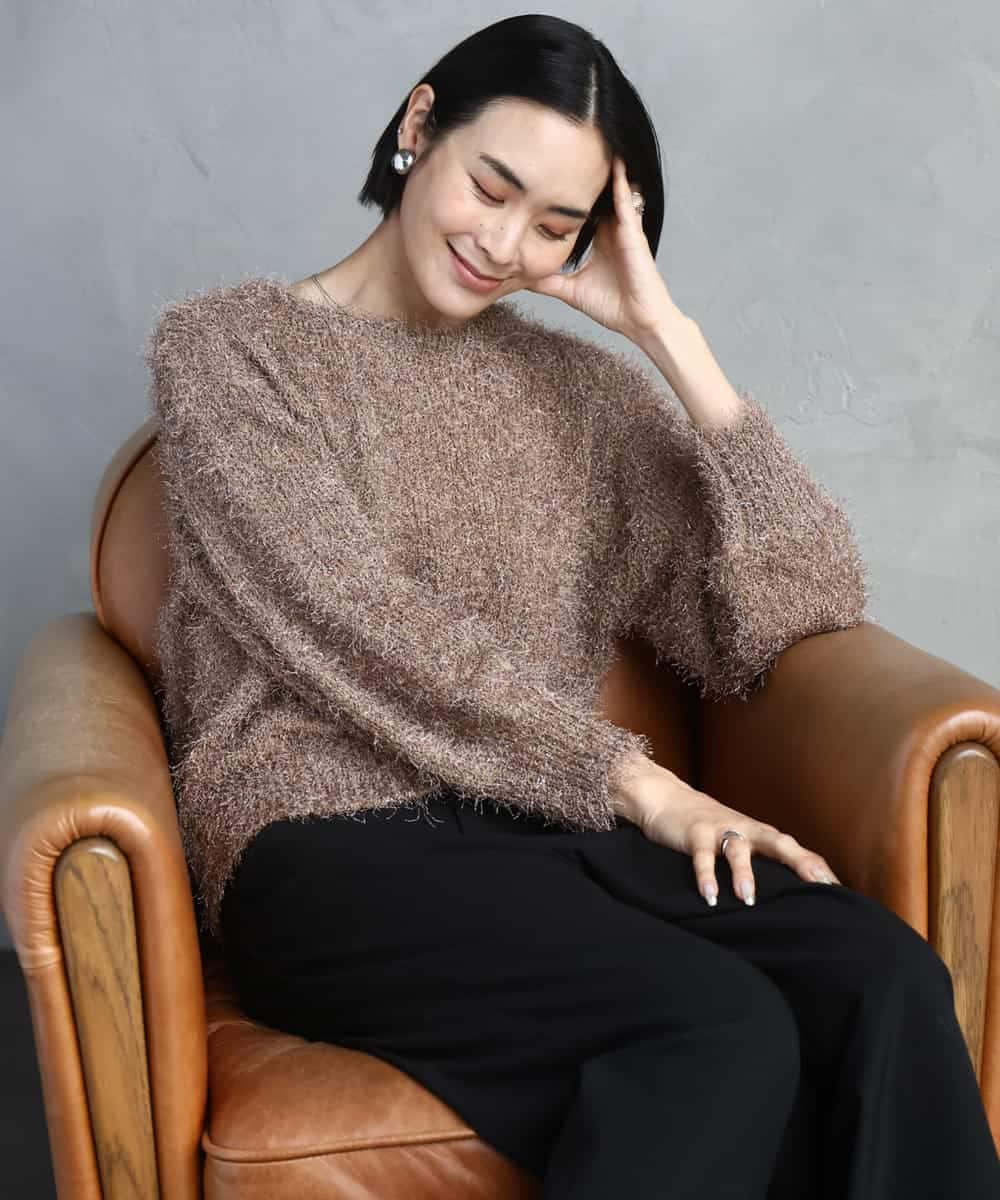 FMFAD27230 MICHEL KLEIN(ミッシェルクラン) フェザーヤーンラメプルオーバー ベージュ