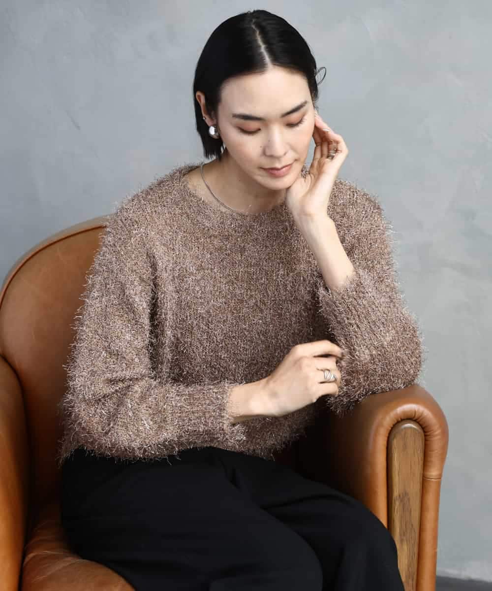 FMFAD27230 MICHEL KLEIN(ミッシェルクラン) フェザーヤーンラメプルオーバー ベージュ