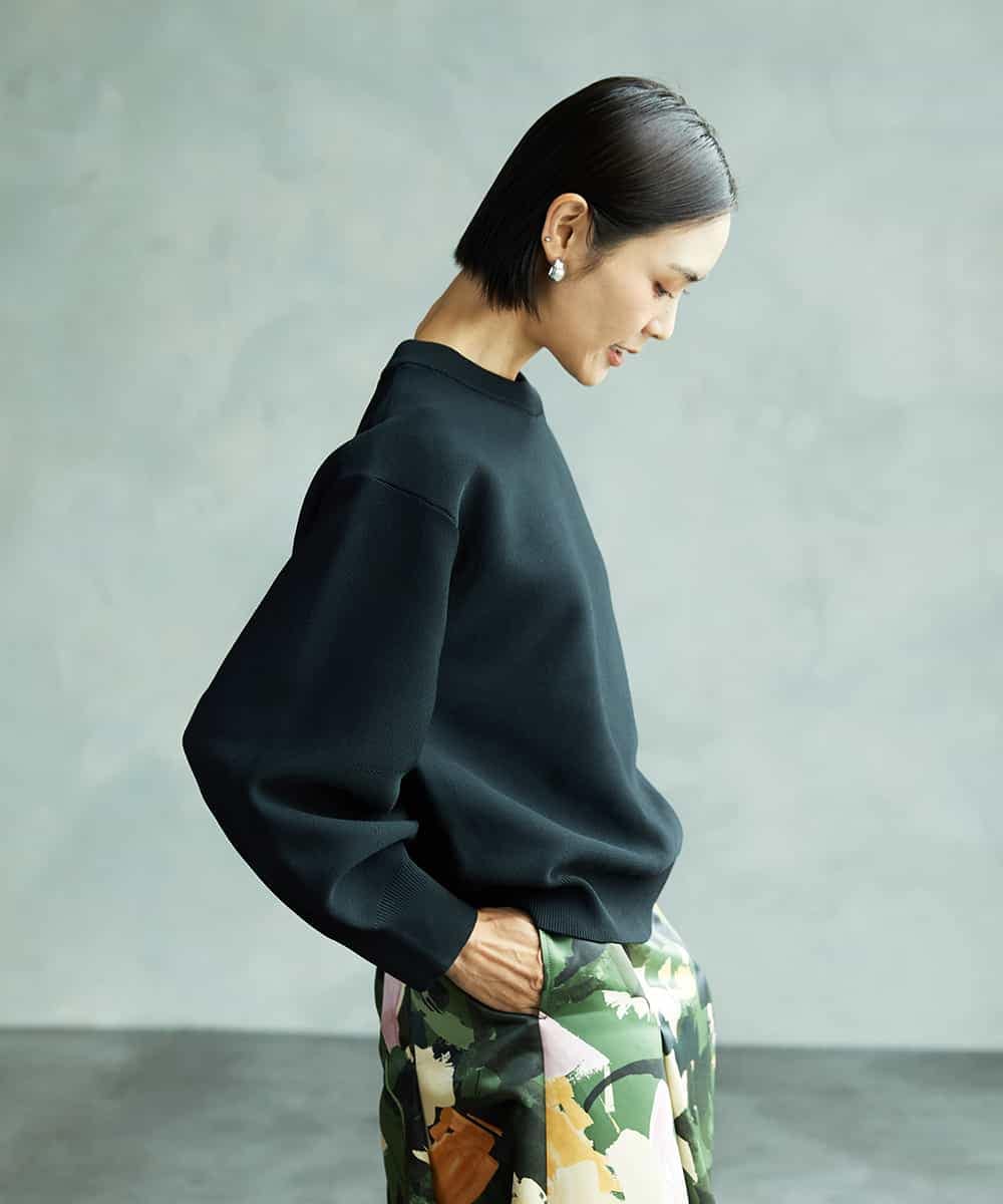 FMFAD29210 MICHEL KLEIN(ミッシェルクラン) スウェットライクニットプルオーバー ブラック