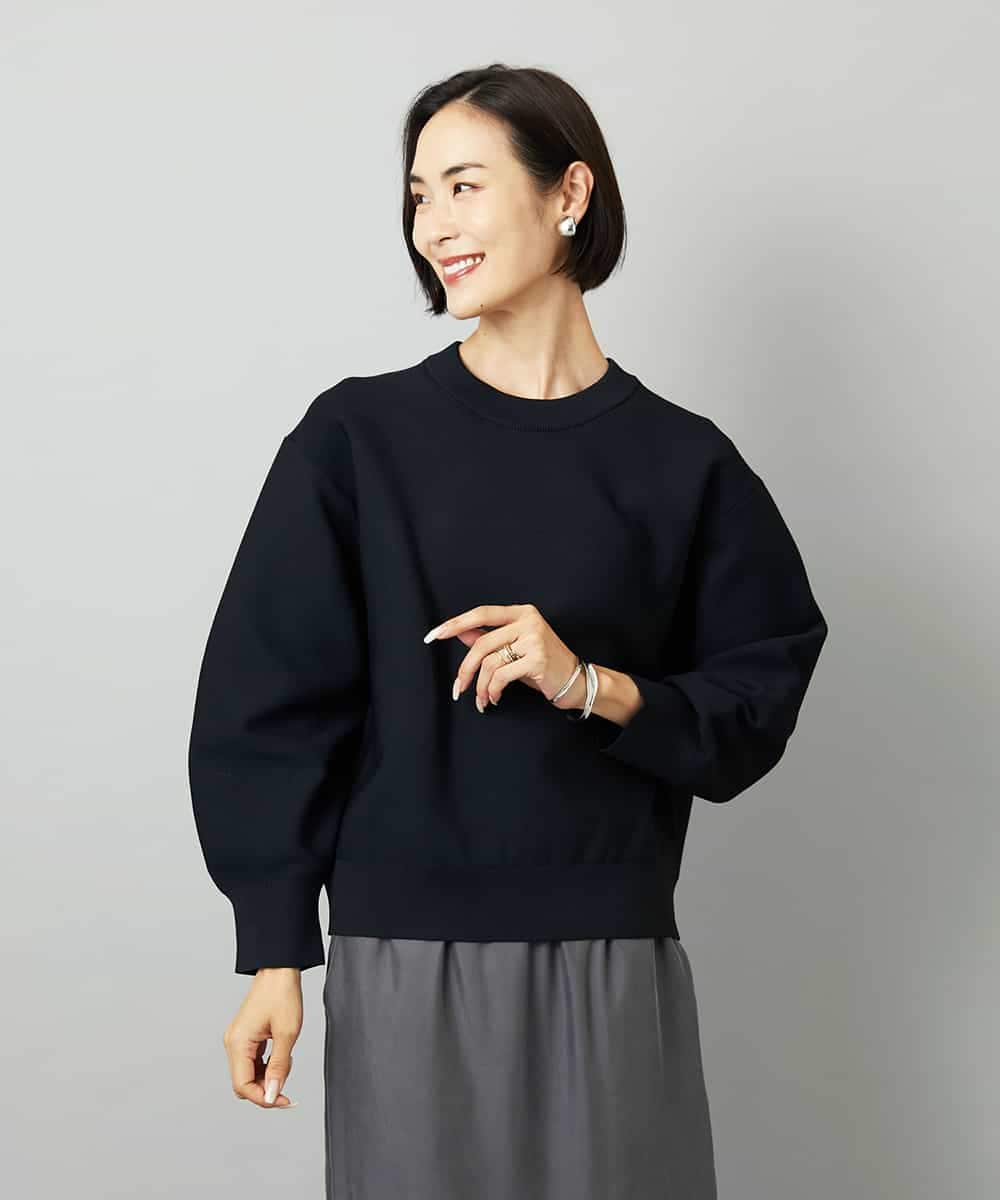 FMFAD29210 MICHEL KLEIN(ミッシェルクラン) スウェットライクニットプルオーバー ブラック