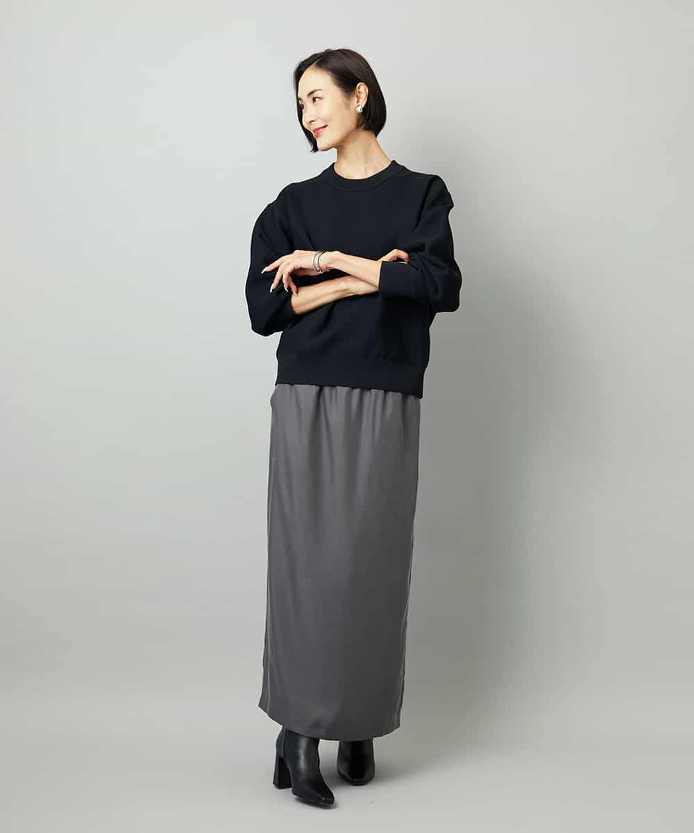 FMFAD29210 MICHEL KLEIN(ミッシェルクラン) スウェットライクニットプルオーバー ブラック