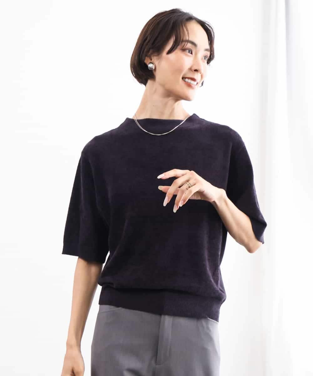 FMFAG30180 MICHEL KLEIN(ミッシェルクラン) モール半袖プルオーバー ライトグレー