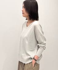 FMFAG31190 MICHEL KLEIN(ミッシェルクラン) ホールガーメント(R)Vネックニットプルオーバー ライトグレー