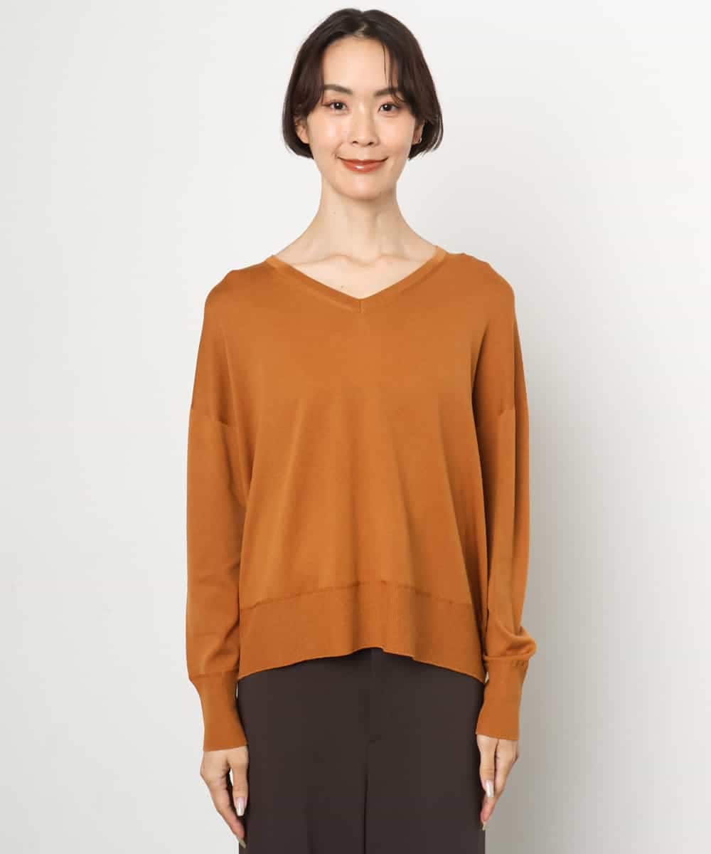 FMFAG31190 MICHEL KLEIN(ミッシェルクラン) ホールガーメント®Vネックニットプルオーバー キャメル