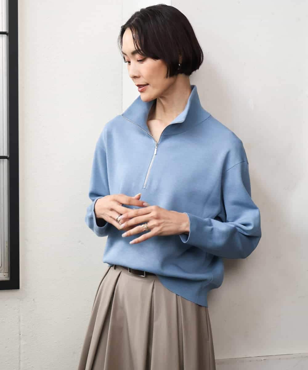 FMFAG32240 MICHEL KLEIN(ミッシェルクラン) ハーフジップニットプルオーバー ブルー