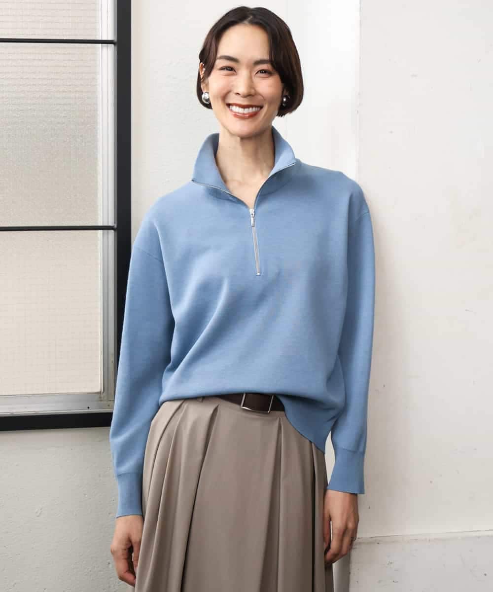 FMFAG32240 MICHEL KLEIN(ミッシェルクラン) ハーフジップニットプルオーバー ブルー