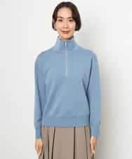 FMFAG32240 MICHEL KLEIN(ミッシェルクラン) ハーフジップニットプルオーバー ブルー