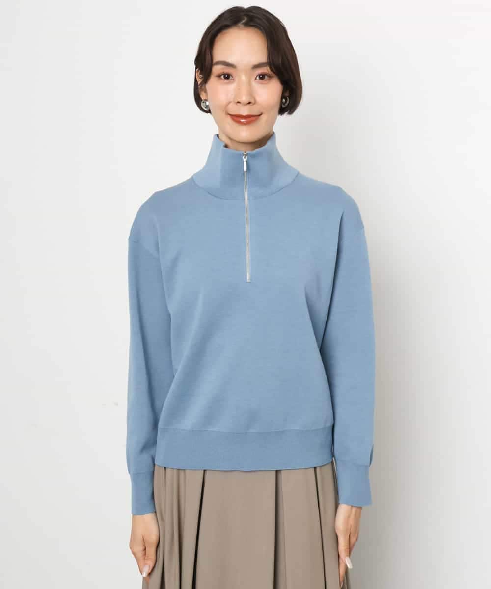 FMFAG32240 MICHEL KLEIN(ミッシェルクラン) ハーフジップニットプルオーバー ブルー