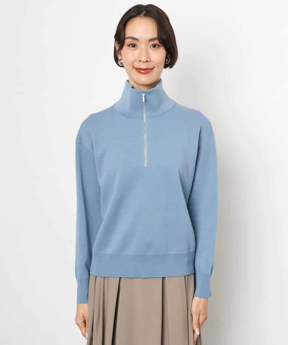 FMFAG32240 MICHEL KLEIN(ミッシェルクラン) ハーフジップニットプルオーバー ブルー