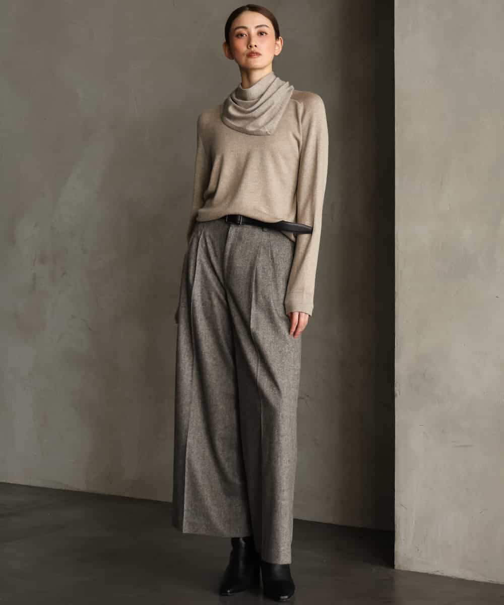 FMFAG40260 MICHEL KLEIN(ミッシェルクラン) スパンコールラメスカーフ付きニット ブラウン