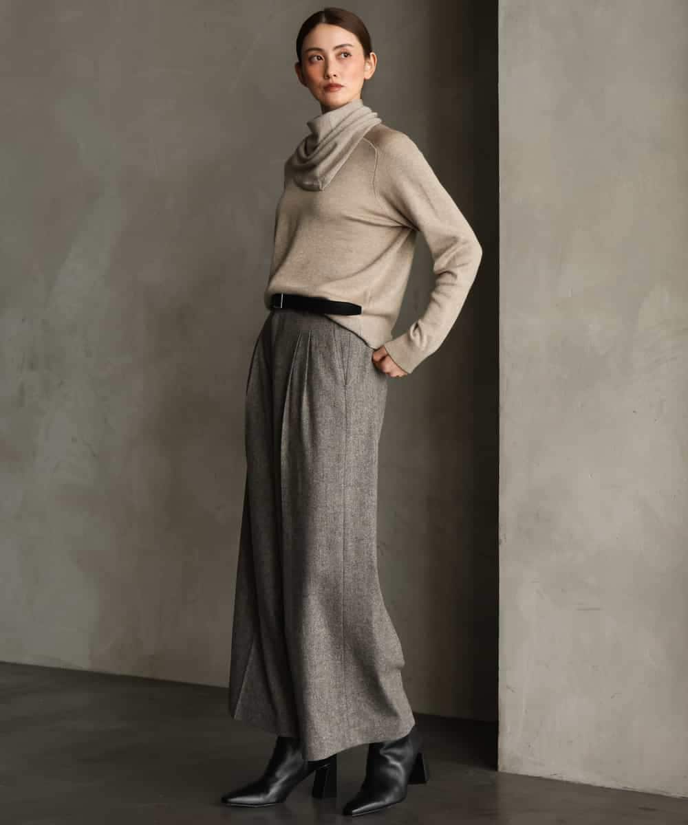 FMFAG40260 MICHEL KLEIN(ミッシェルクラン) スパンコールラメスカーフ付きニット ブラウン