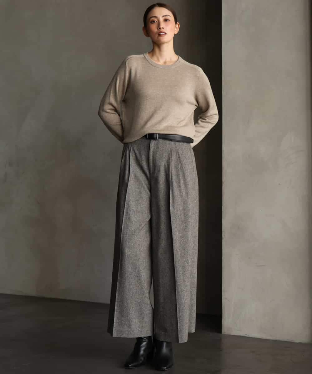 FMFAG40260 MICHEL KLEIN(ミッシェルクラン) スパンコールラメスカーフ付きニット ブラウン