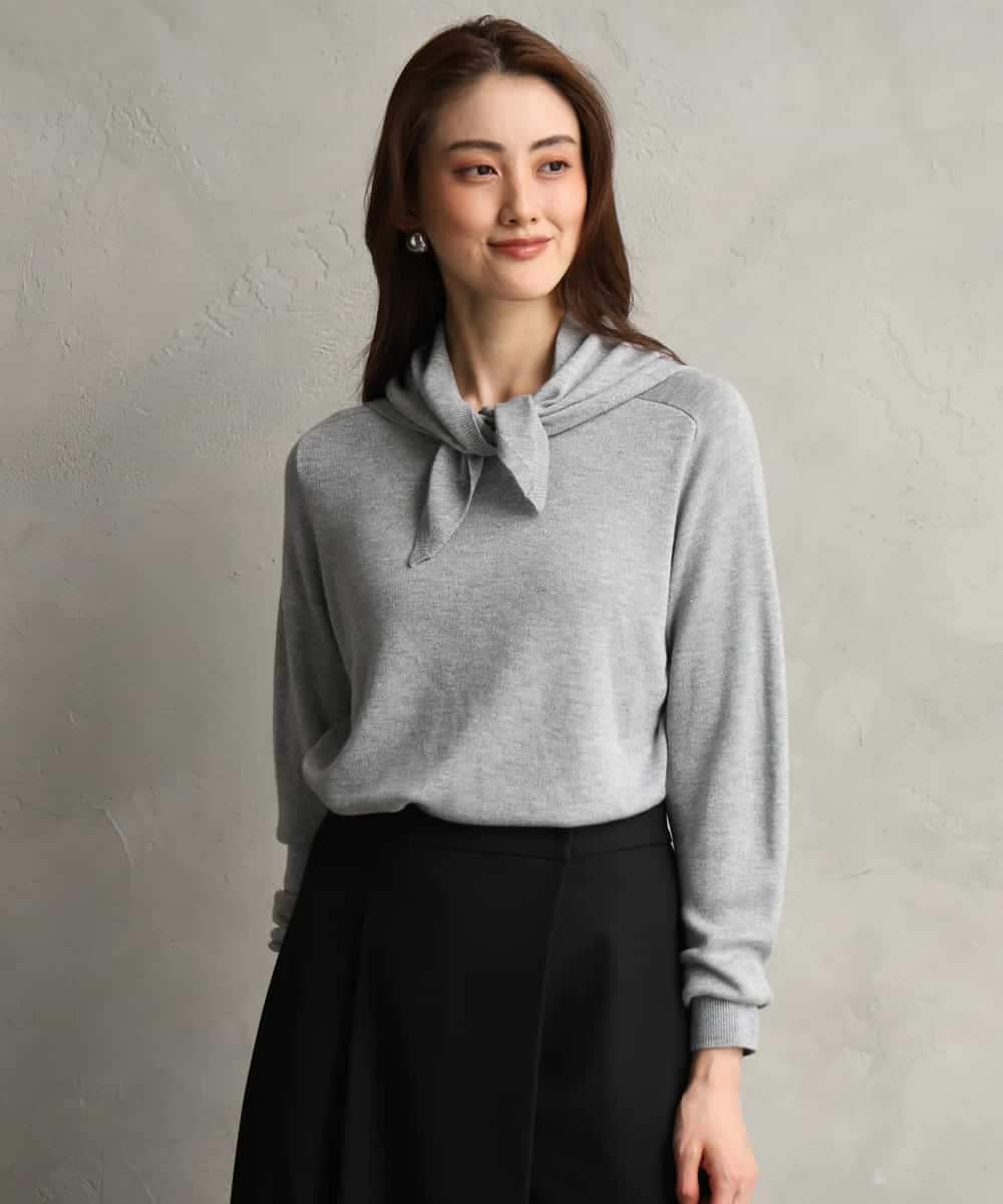 FMFAG40260 MICHEL KLEIN(ミッシェルクラン) スパンコールラメスカーフ付きニット ブラウン