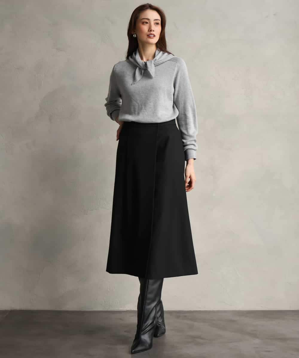 FMFAG40260 MICHEL KLEIN(ミッシェルクラン) スパンコールラメスカーフ付きニット ブラウン