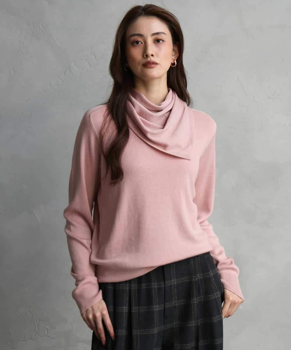 FMFAG40260 MICHEL KLEIN(ミッシェルクラン) スパンコールラメスカーフ付きニット ブラウン