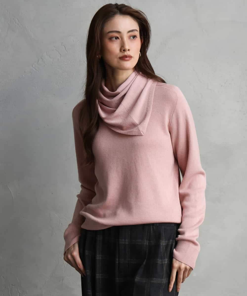 FMFAG40260 MICHEL KLEIN(ミッシェルクラン) スパンコールラメスカーフ付きニット ブラウン