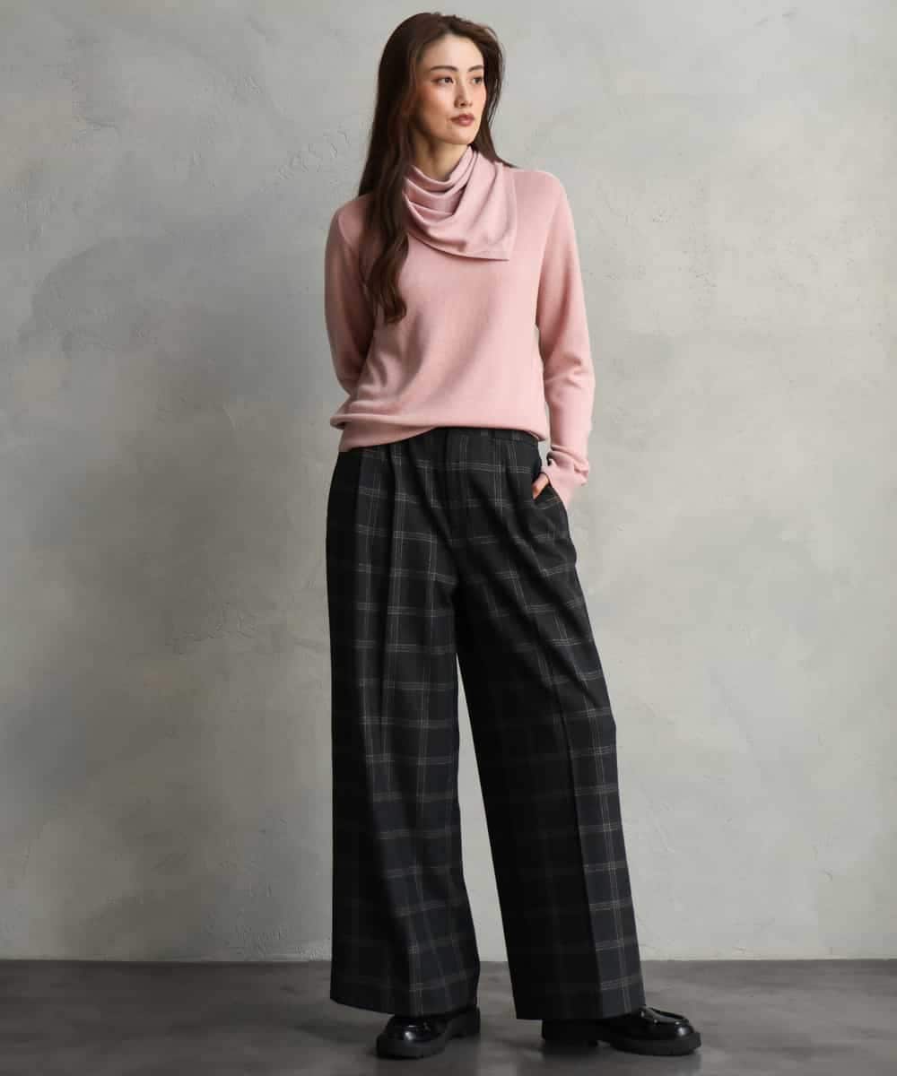 FMFAG40260 MICHEL KLEIN(ミッシェルクラン) スパンコールラメスカーフ付きニット ブラウン