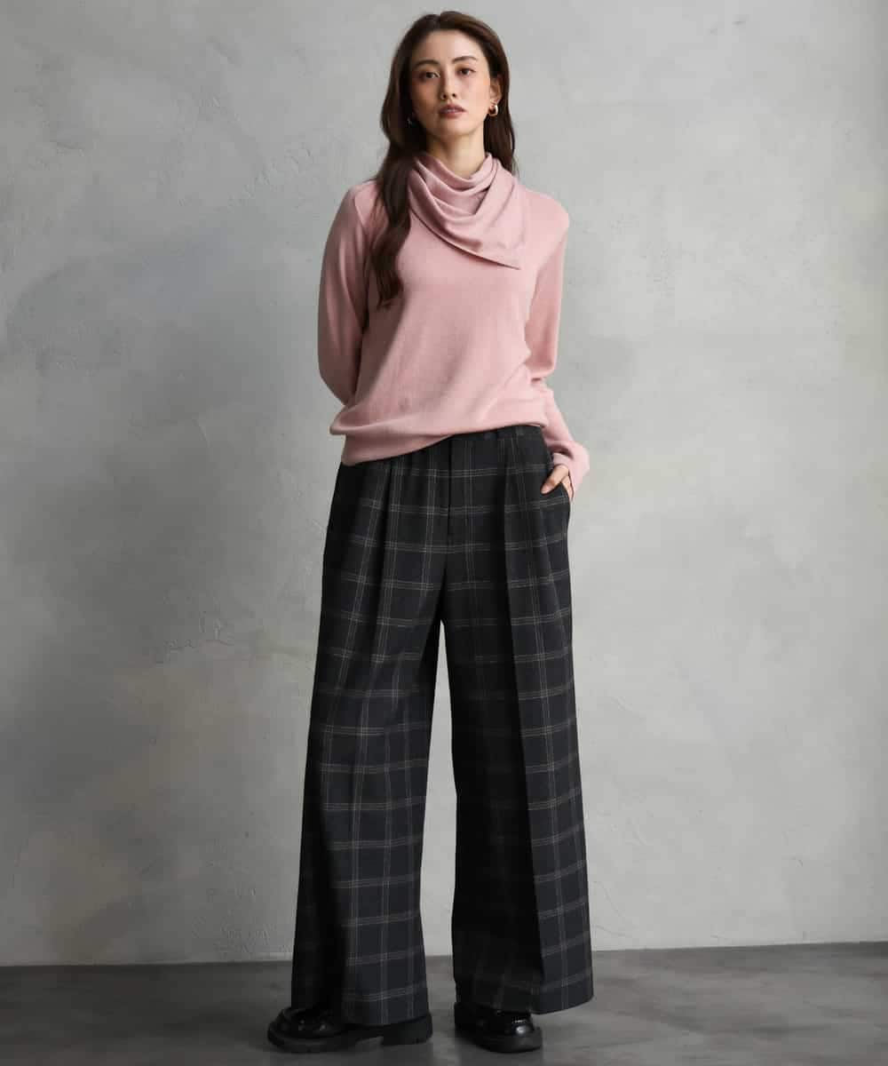 FMFAG40260 MICHEL KLEIN(ミッシェルクラン) スパンコールラメスカーフ付きニット ブラウン