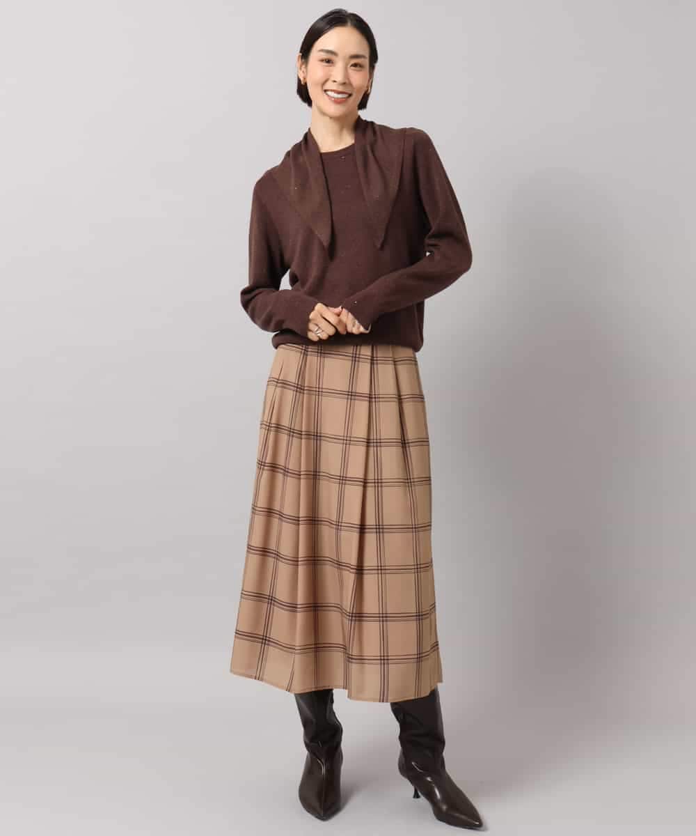 FMFAG40260 MICHEL KLEIN(ミッシェルクラン) スパンコールラメスカーフ付きニット ブラウン