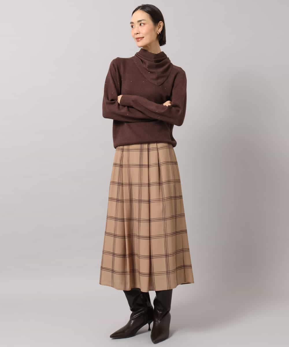 FMFAG40260 MICHEL KLEIN(ミッシェルクラン) スパンコールラメスカーフ付きニット ブラウン