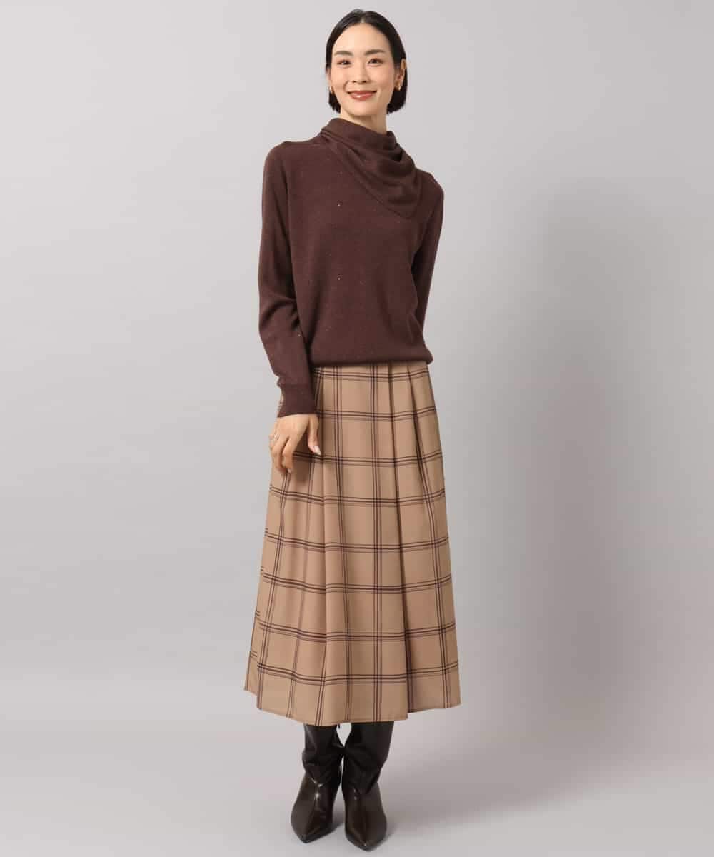 FMFAG40260 MICHEL KLEIN(ミッシェルクラン) スパンコールラメスカーフ付きニット ブラウン
