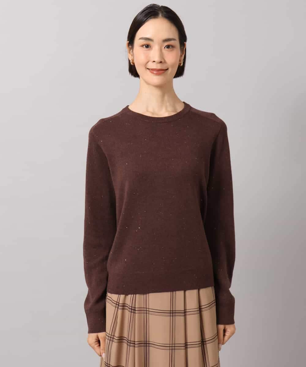 FMFAG40260 MICHEL KLEIN(ミッシェルクラン) スパンコールラメスカーフ付きニット ブラウン
