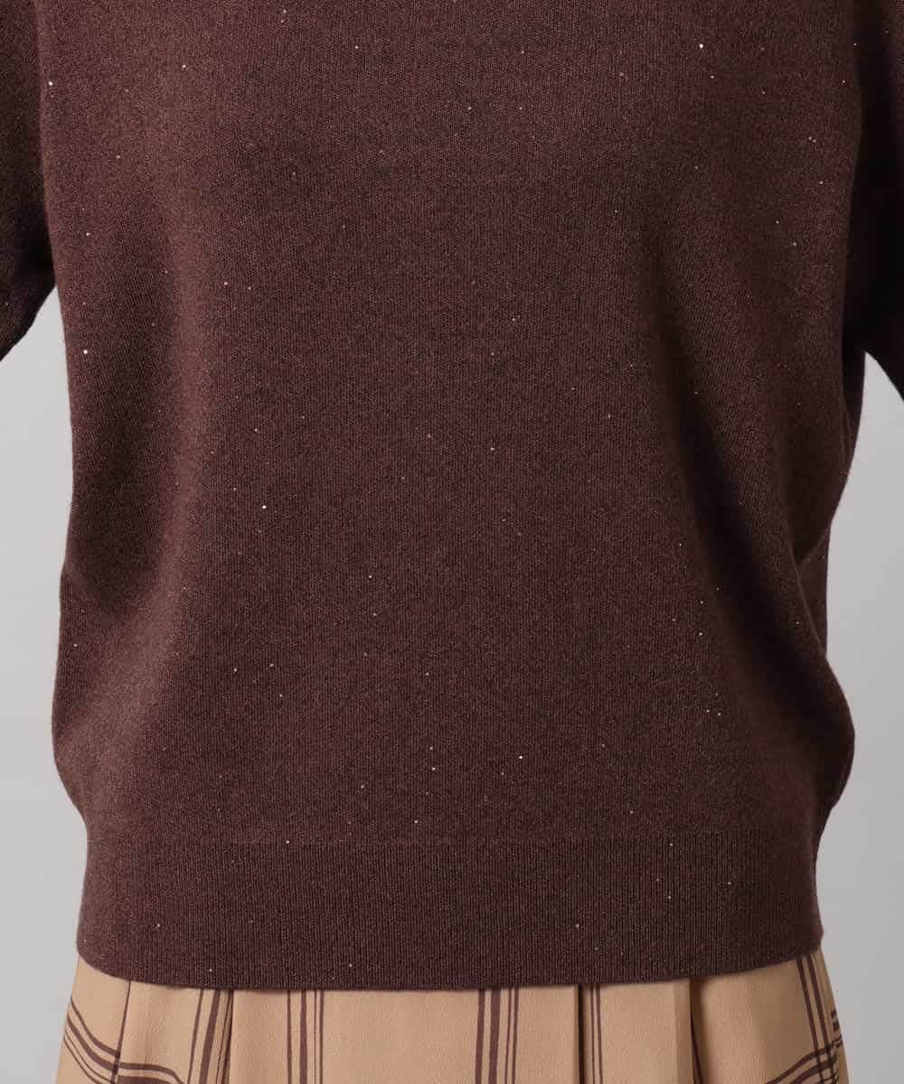 FMFAG40260 MICHEL KLEIN(ミッシェルクラン) スパンコールラメスカーフ付きニット ブラウン