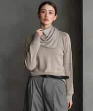 FMFAG40260 MICHEL KLEIN(ミッシェルクラン) スパンコールラメスカーフ付きニット ベージュ