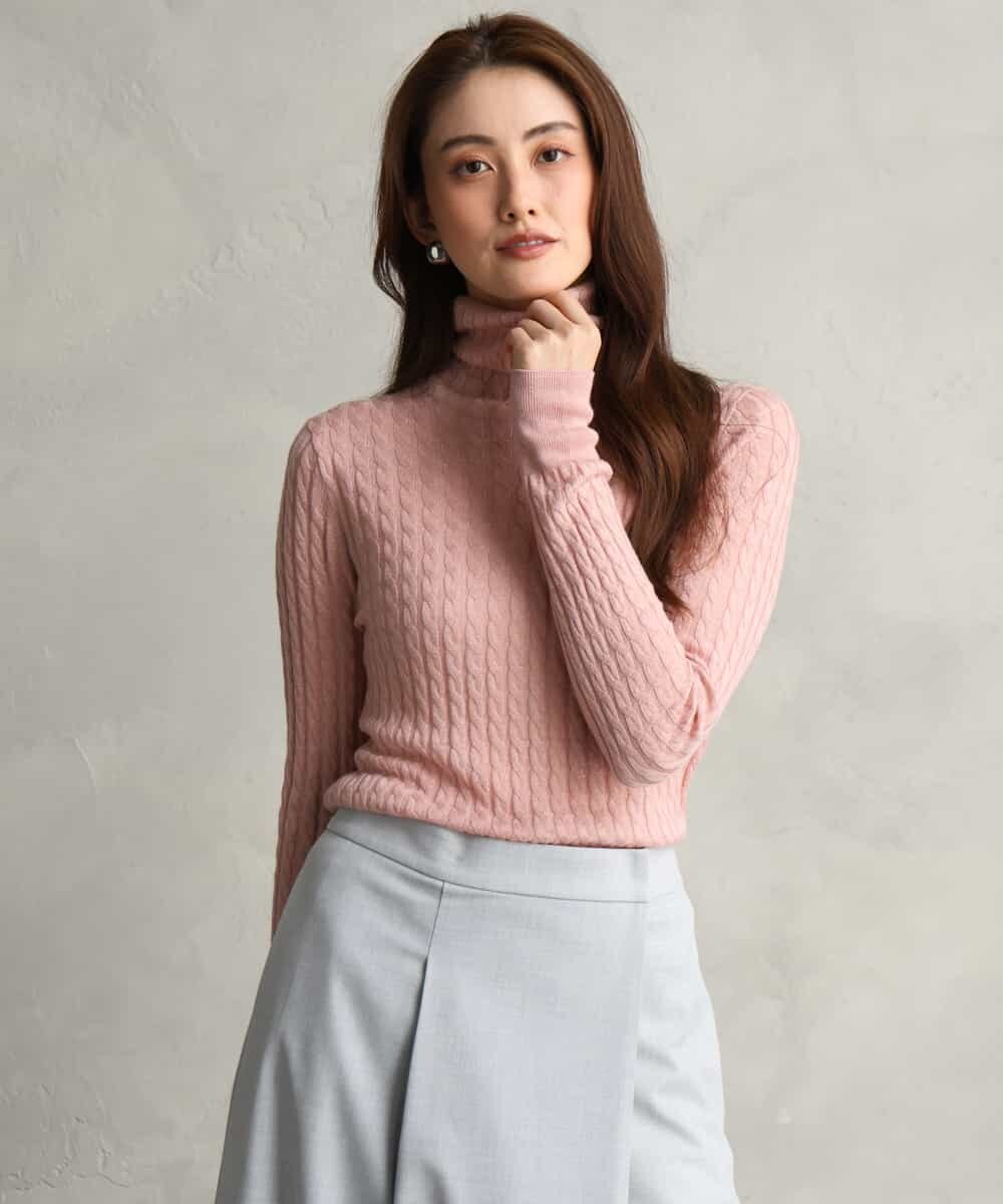 FMFAG41230 MICHEL KLEIN(ミッシェルクラン) ラメケーブルハイネックプルニット ピンク