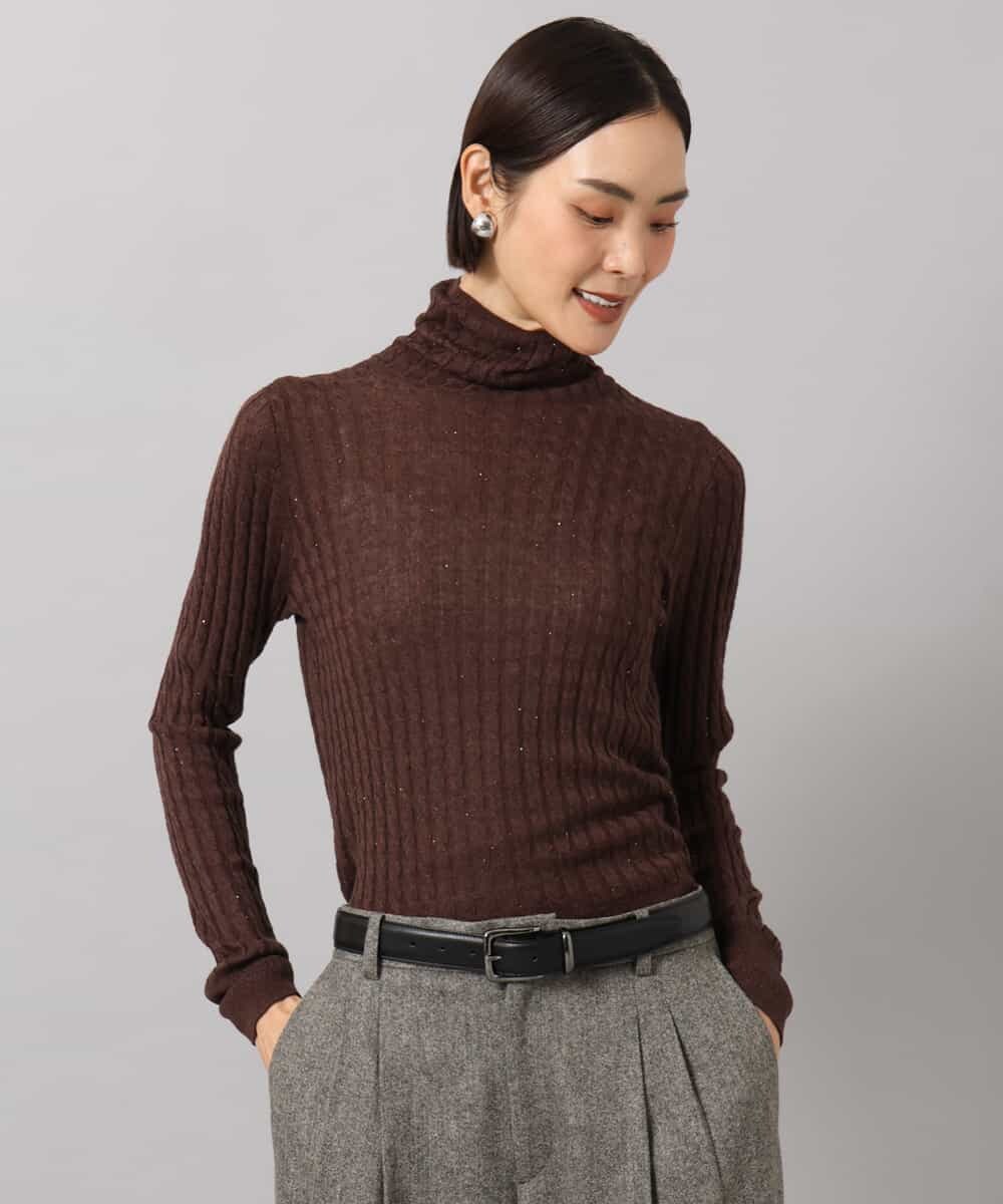 FMFAG41230 MICHEL KLEIN(ミッシェルクラン) ラメケーブルハイネックプルニット オレンジ