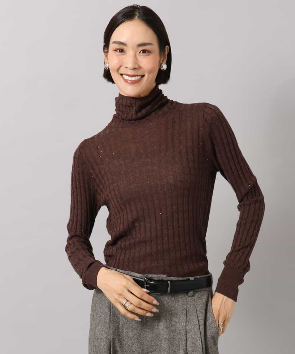 FMFAG41230 MICHEL KLEIN(ミッシェルクラン) ラメケーブルハイネックプルニット オレンジ