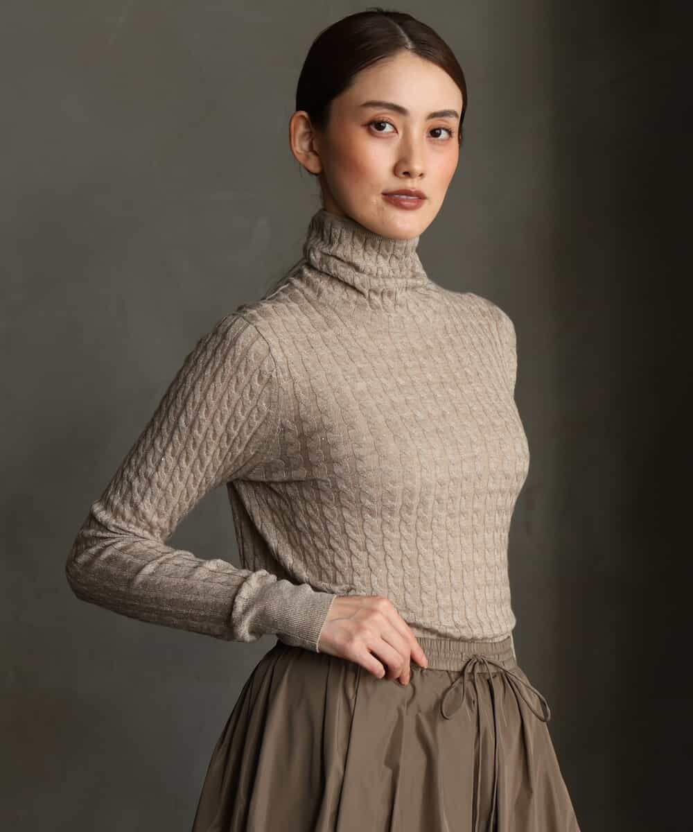 FMFAG41230 MICHEL KLEIN(ミッシェルクラン) ラメケーブルハイネックプルニット オレンジ