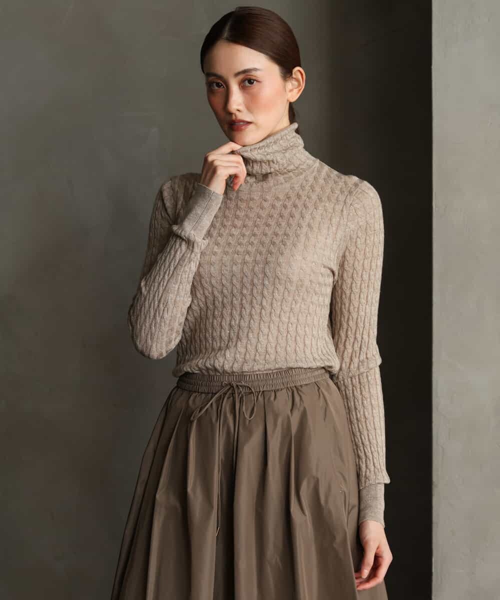 FMFAG41230 MICHEL KLEIN(ミッシェルクラン) ラメケーブルハイネックプルニット オレンジ