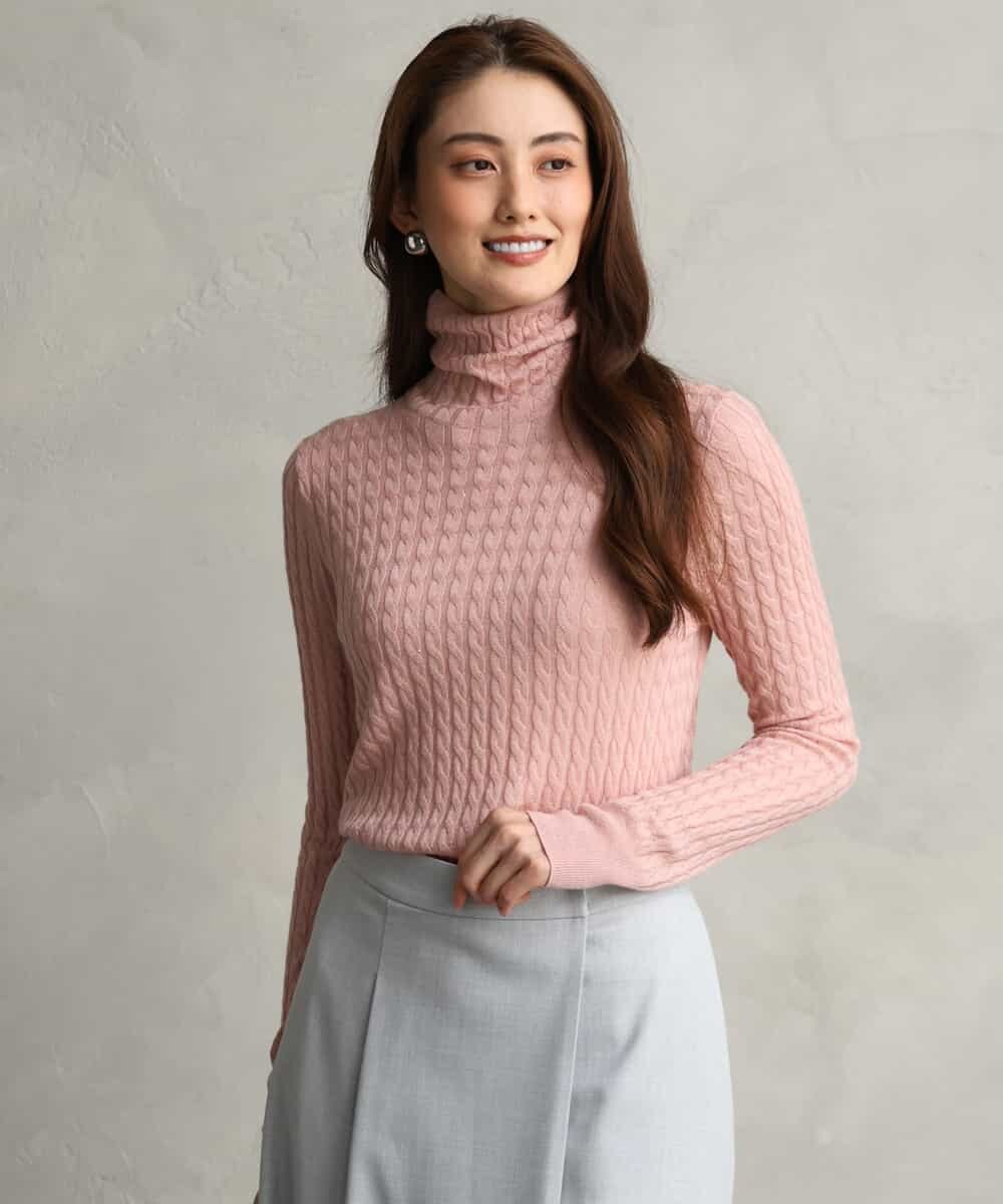 FMFAG41230 MICHEL KLEIN(ミッシェルクラン) ラメケーブルハイネックプルニット オレンジ