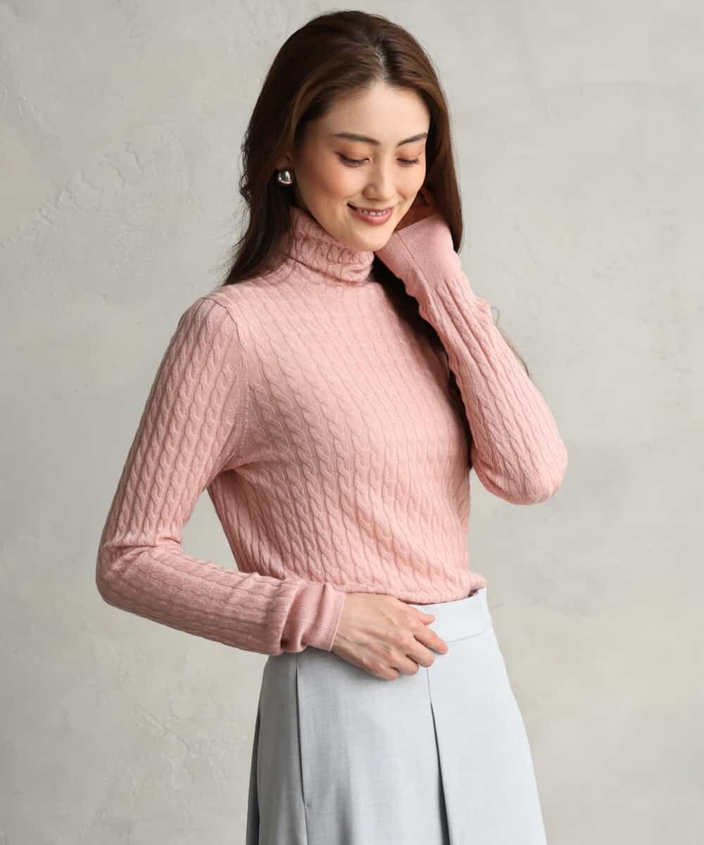 FMFAG41230 MICHEL KLEIN(ミッシェルクラン) ラメケーブルハイネックプルニット オレンジ
