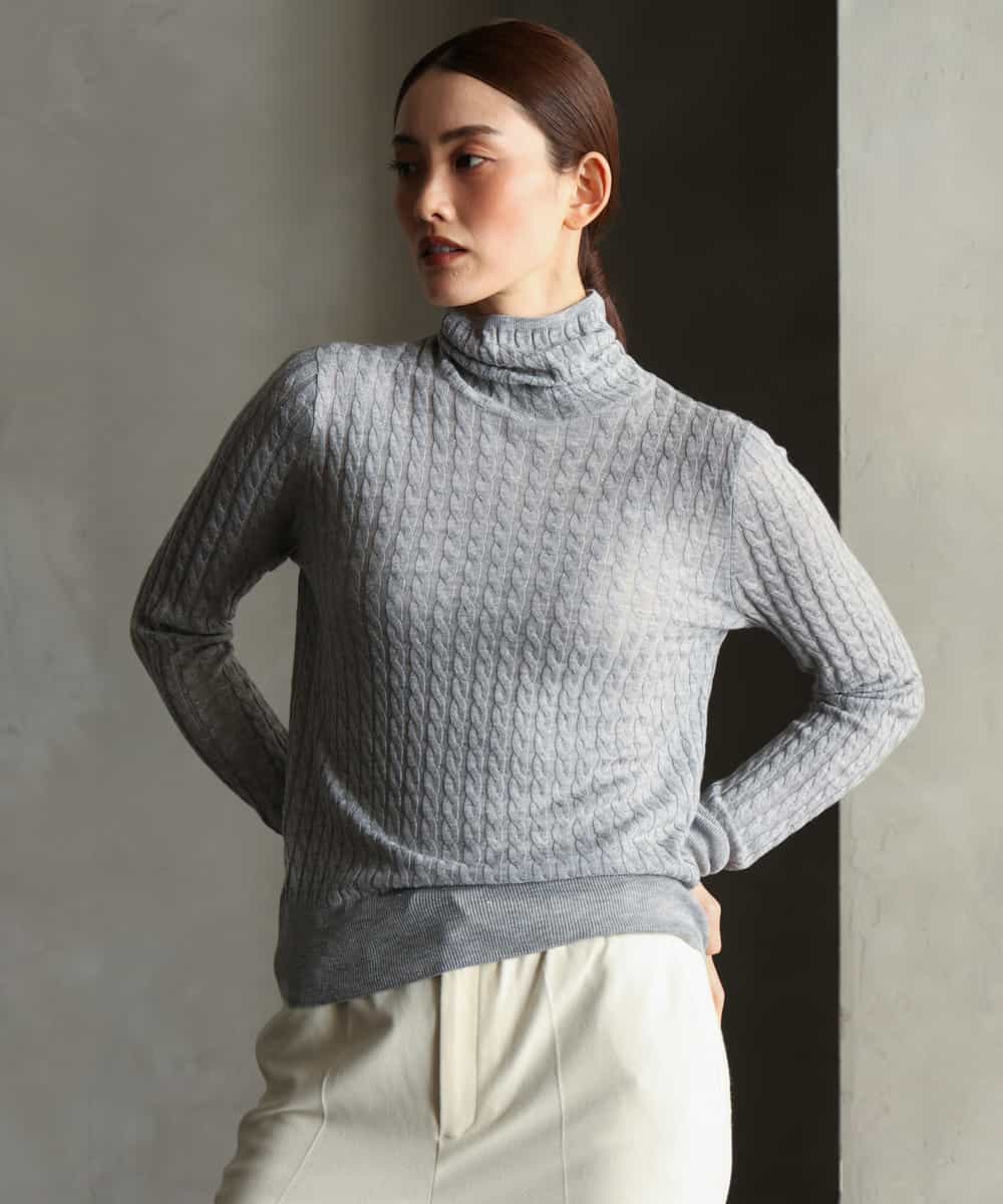 FMFAG41230 MICHEL KLEIN(ミッシェルクラン) ラメケーブルハイネックプルニット オレンジ