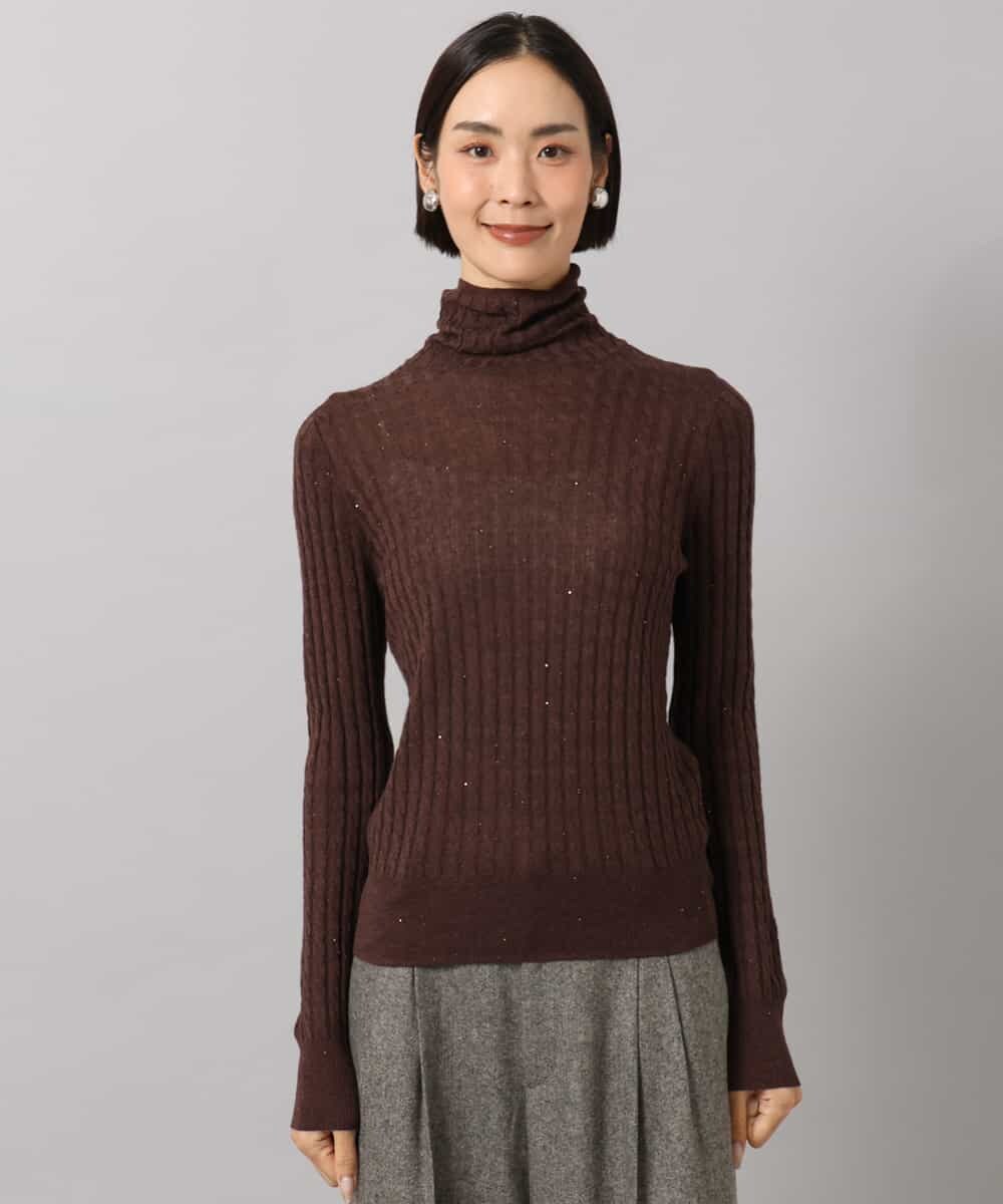 FMFAG41230 MICHEL KLEIN(ミッシェルクラン) ラメケーブルハイネックプルニット オレンジ