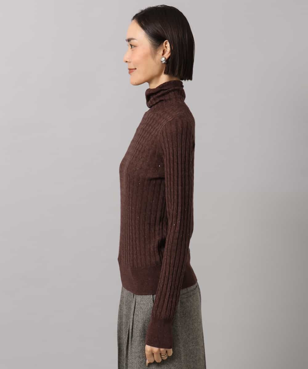 FMFAG41230 MICHEL KLEIN(ミッシェルクラン) ラメケーブルハイネックプルニット オレンジ