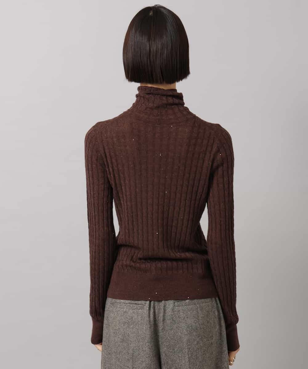FMFAG41230 MICHEL KLEIN(ミッシェルクラン) ラメケーブルハイネックプルニット オレンジ