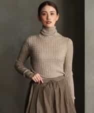 FMFAG41230 MICHEL KLEIN(ミッシェルクラン) ラメケーブルハイネックプルニット ベージュ