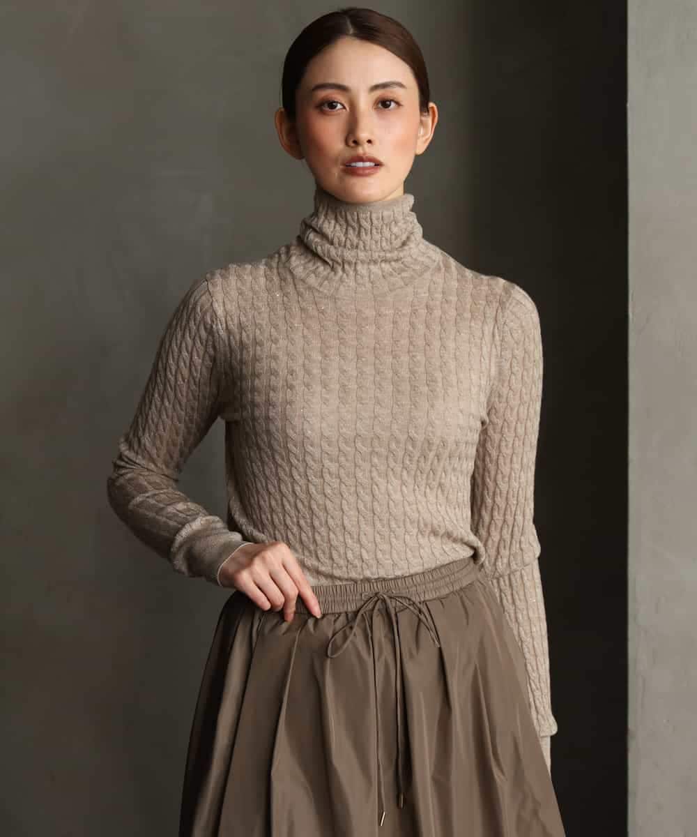 FMFAG41230 MICHEL KLEIN(ミッシェルクラン) ラメケーブルハイネックプルニット ベージュ