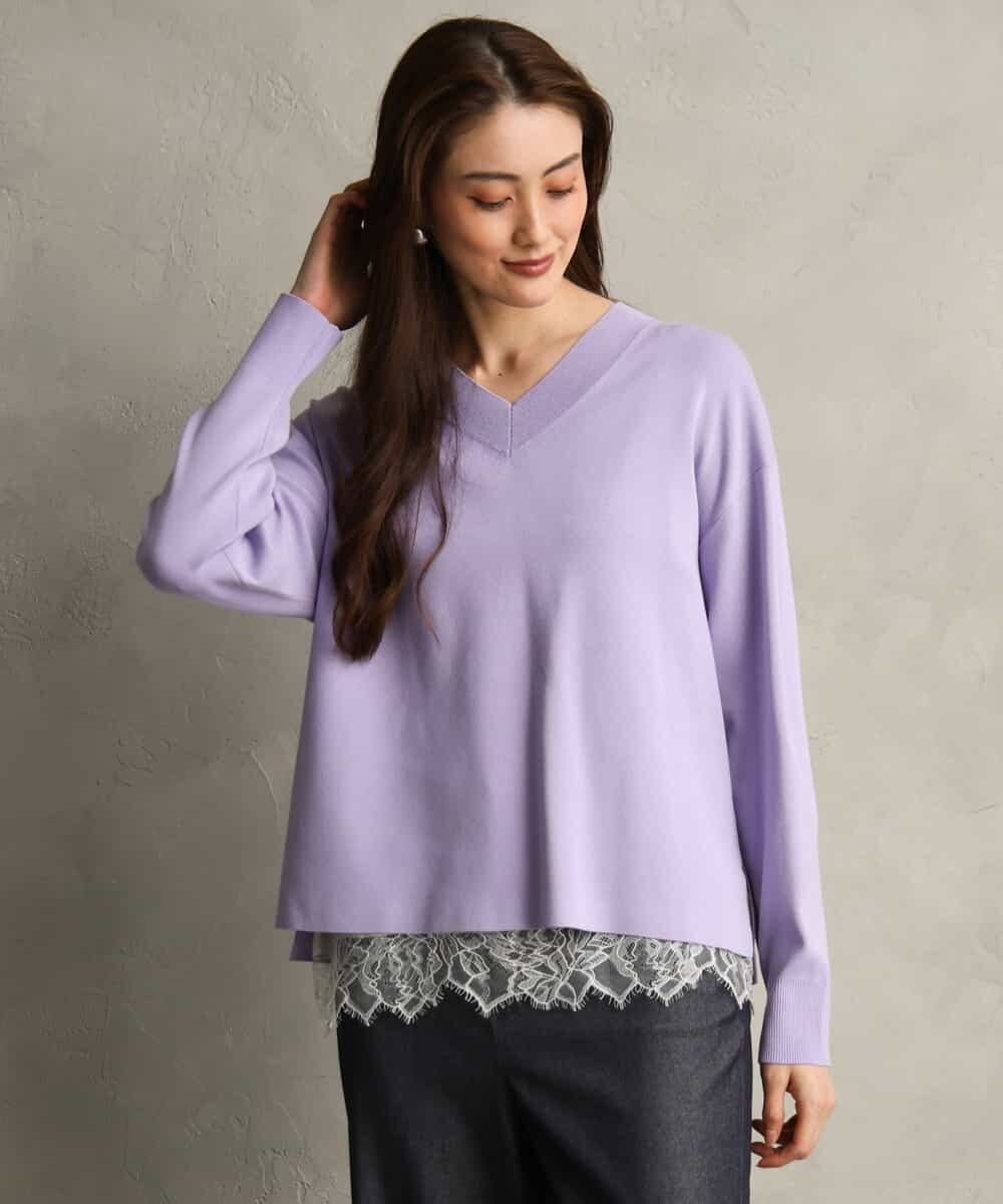 FMFAG44210 MICHEL KLEIN(ミッシェルクラン) バイカラーVネックニット ラベンダー