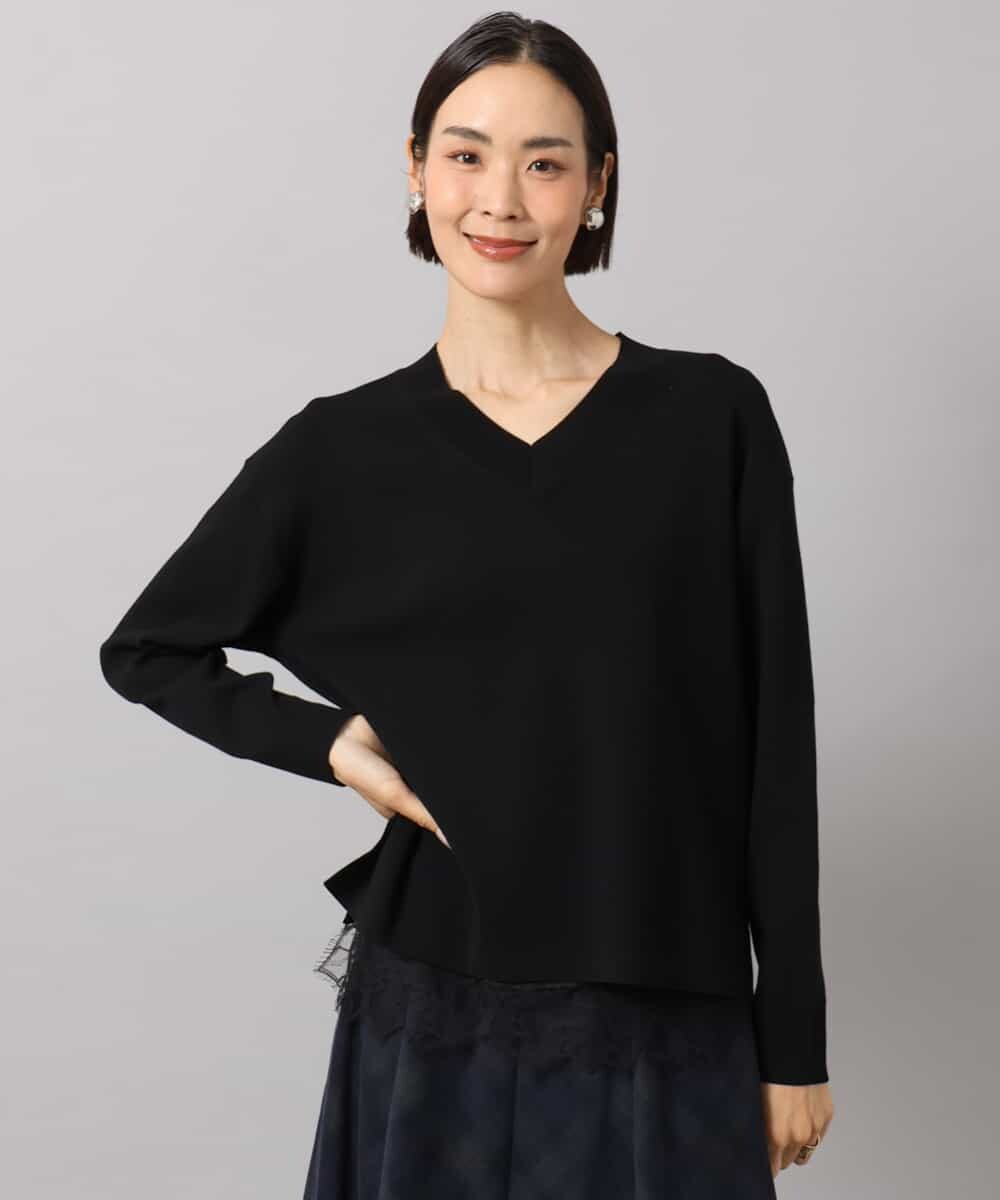 FMFAG44210 MICHEL KLEIN(ミッシェルクラン) バイカラーVネックニット ブラック