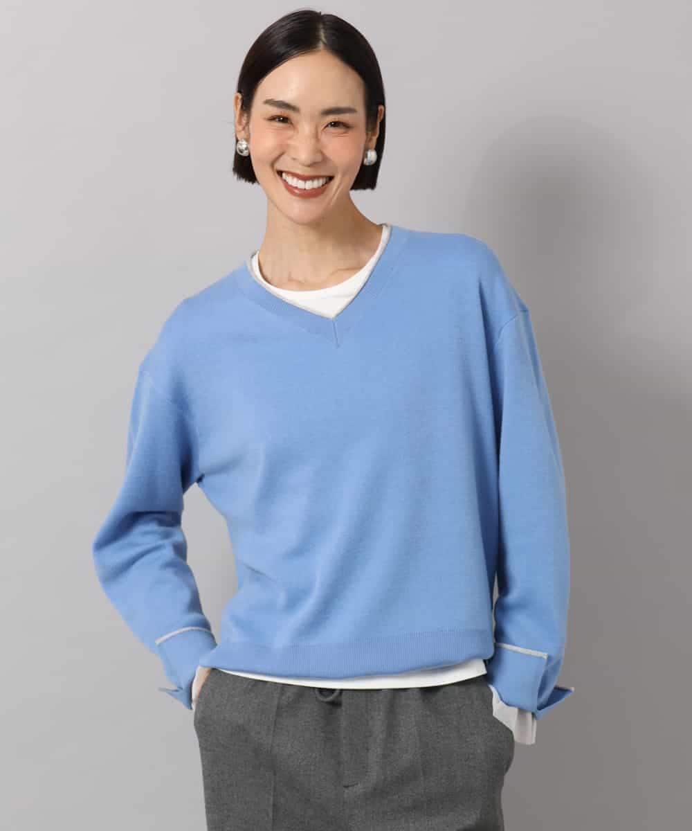 FMFAG52210 MICHEL KLEIN(ミッシェルクラン) バイカラーVネックニット ライトブルー