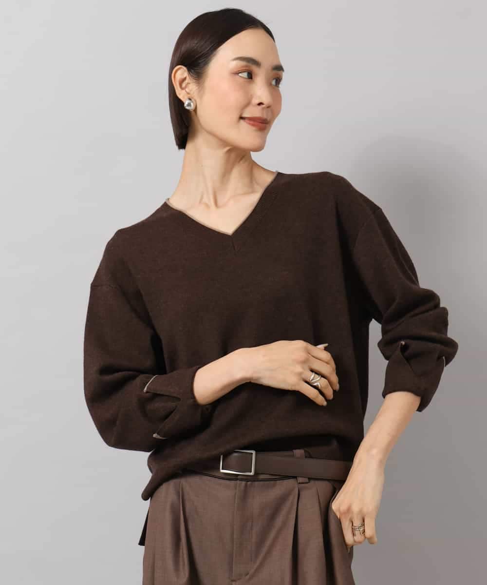 FMFAG52210 MICHEL KLEIN(ミッシェルクラン) バイカラーVネックニット ブラウン