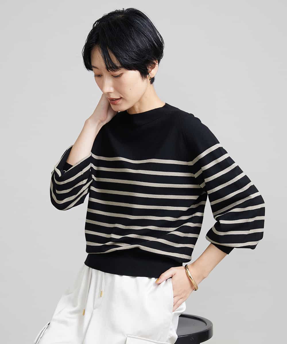 FMFAV15180 MICHEL KLEIN [定番]ホールガーメント(R)ボトルネックニット（ボーダー・無地）