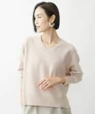 FMFAV34190 MICHEL KLEIN(ミッシェルクラン) タスマニアラムウールVネックニット ピンク(01)