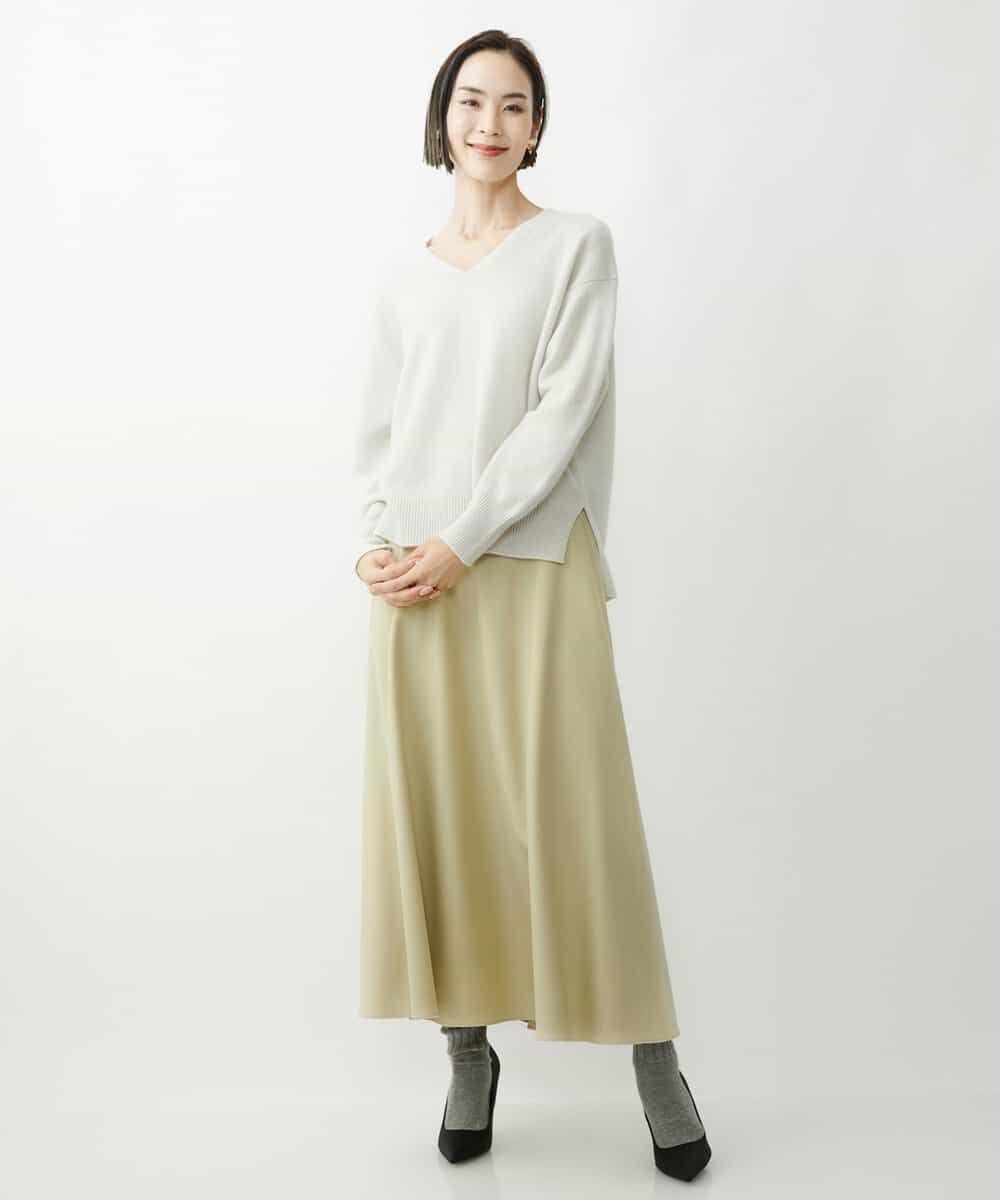 FMFAV34190 MICHEL KLEIN(ミッシェルクラン) タスマニアラムウールVネックニット グレージュ(91)